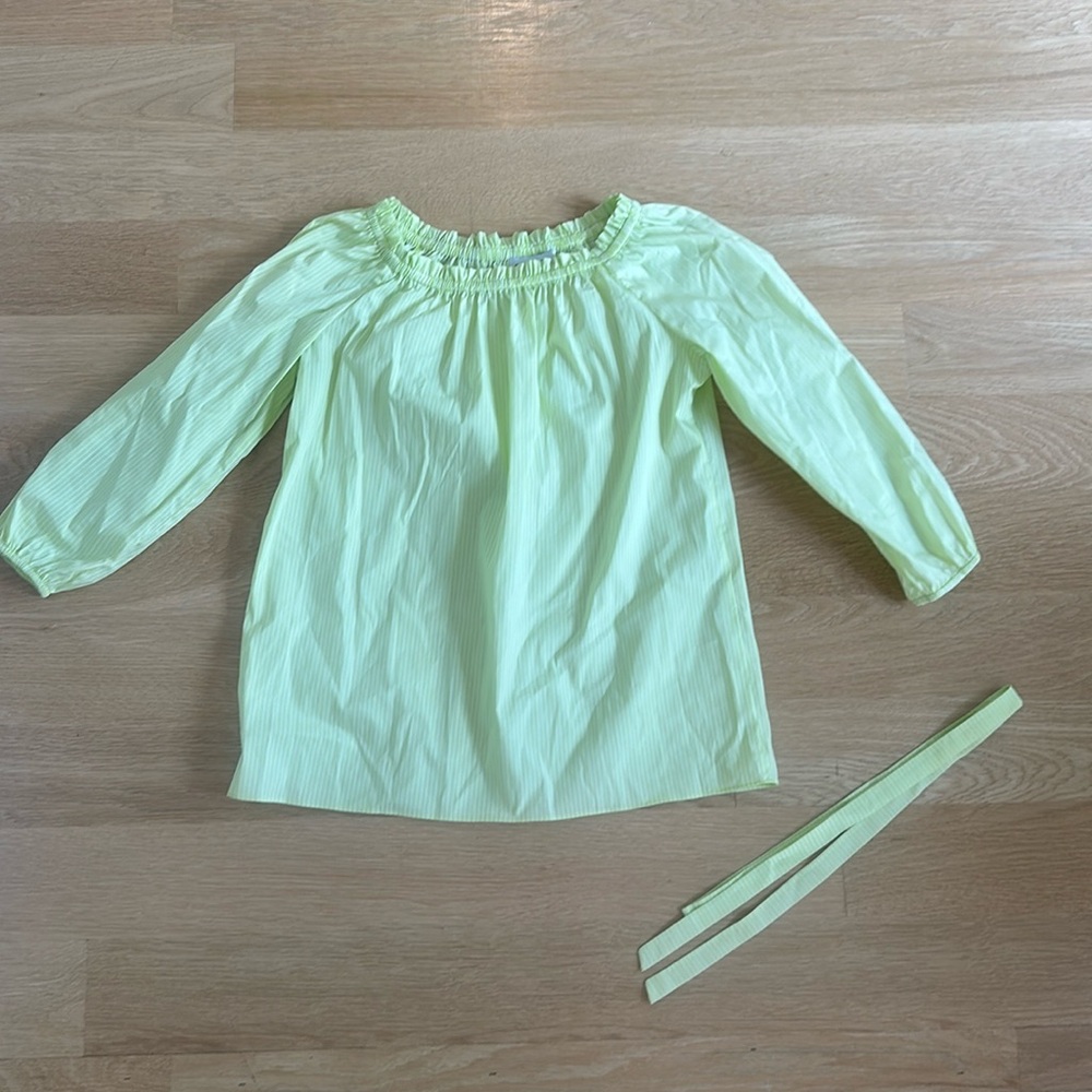 Sara Campbell cotton green and white striped off the shoulder top with belt
